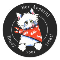 Cat Bon Appetit! Pet Gourmet Treats Black Round Sticker