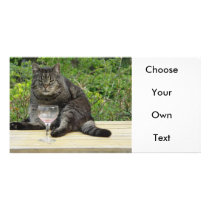 Cat 'Bram' on the table with a wine glass Photo Card Template