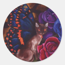 Cat Butterfly Fairy Round Sticker