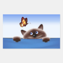 Cat & Butterfly Rectangular Stickers