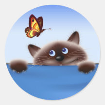 Cat & Butterfly Round Sticker