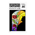 Cat by Window with Roses postage