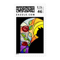 Cat by Window with Roses stamps