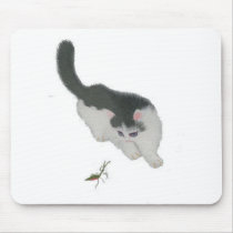 Cat Chasing Cricket mousepads