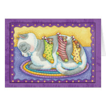 Cat Christmas Card With Little Mice In Stockings