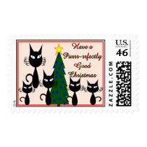 cat christmas Purrfectly good xmas postage stamp