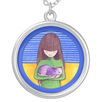 Cat Cuddle blue Necklace necklace