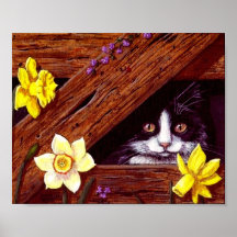 Cat Daffodils Original Art Creationarts Print