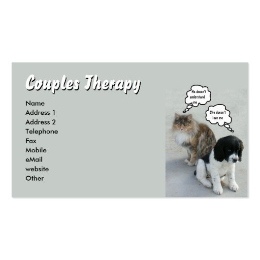 Cat & Dog Couples Therapy Business Card Template (front side)
