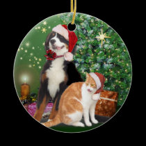 Cat & Dog with Santa Hats ornaments