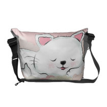 Cat Dreams with textures painted clouds messenger bags