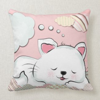 Cat Dreams with textures painted clouds Pillows