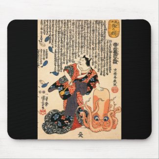 Cat dressed as a woman and octopus c. 1800's mousepad