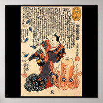 Cat dressed as a woman and octopus c. 1800's print