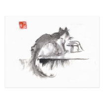 Cat Drinking Water Art postcards