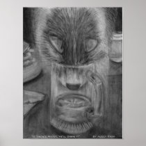 Cat Drinking Water Original Charcoal Drawing Poster