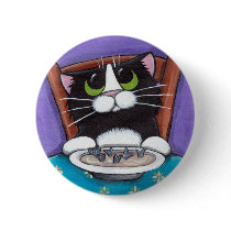 Cat Eating Soup Button by LisaMarieArt Cat Eating Soup Button