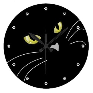 Cat Eyes Cat Lover Elegant Wall Clock Black