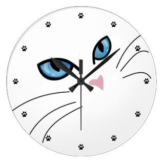 Cat Eyes Cat Lover Elegant Wall Clock White Blue
