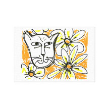 Cat Face with Daisies by artist Esther Nowell Gallery Wrap Canvas