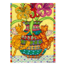 Cat Fairies with Ornate Vase of Lilies Post Card