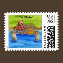 Cat Fishin' Postage Stamp