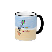 Cat Friends Playing On A Sandy Beach Coffee Mugs