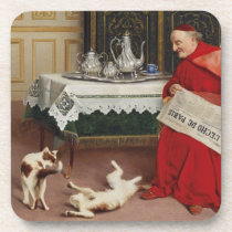 Cat Games - Cardinal Watching Cats at Play cork coasters