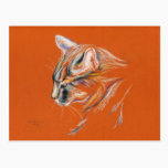 Cat, Gray in Profile - Pastel Drawing postcards