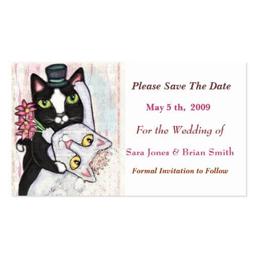 Cat Groom & Bride Save The Date Wedding Card Business Cards (front side)
