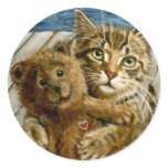Cat hugging stuffed toy Sticker