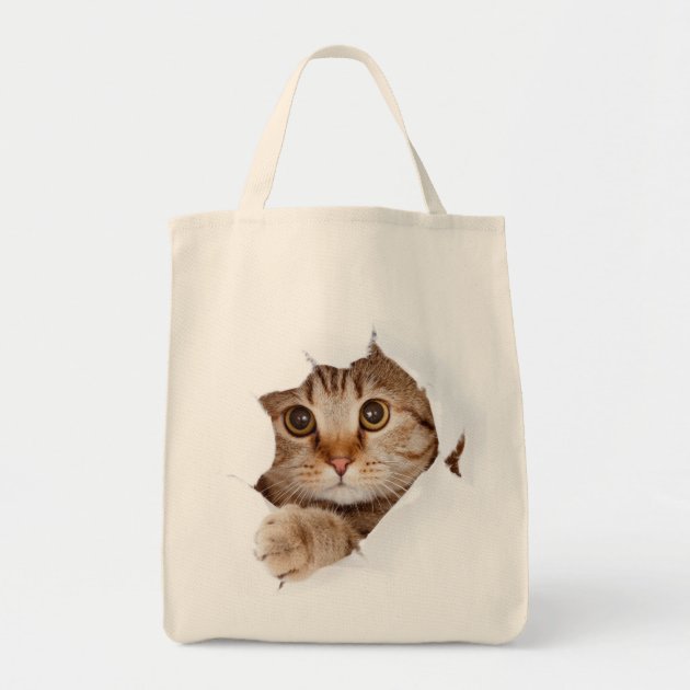 Cat in a bag! grocery tote bag