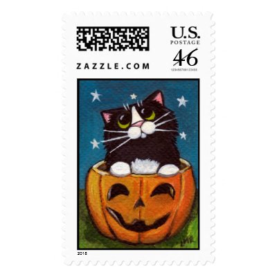 Cat in a Jack O Lantern - Large Halloween Postage