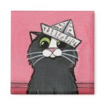 Cat in a Paper Hat Whimsical Magnet magnet