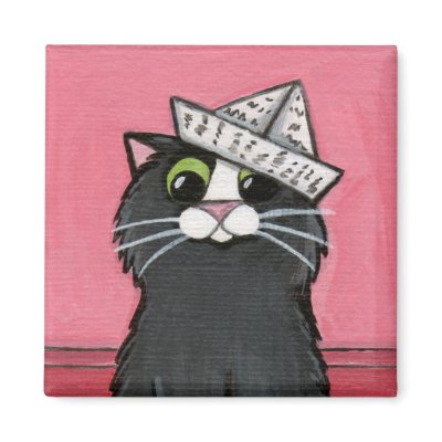 Cat in a Paper Hat Whimsical Magnet by LisaMarieArt