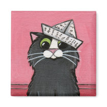 Cat in a Paper Hat Whimsical Magnet by LisaMarieArt Cat in a Paper Hat Whimsical Magnet