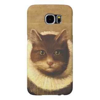Cat In A Ruff Cute Vintage Art Custom Monogram Samsung Galaxy S6 Cases