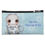 Cat in a Teacup Sueded Medium Cosmetic Bag