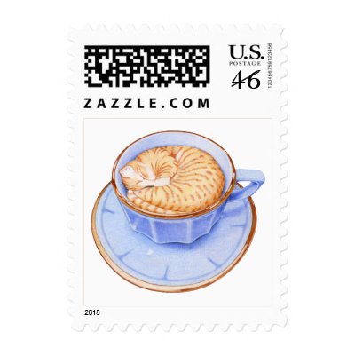 Cat in Coffee Postage Stamp by floatinglemons
