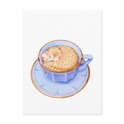 Cat in Coffee Postcard by floatinglemons