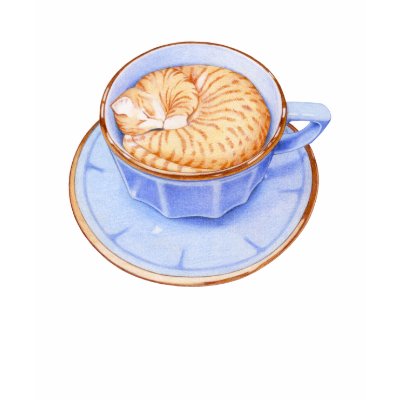 Cat in Coffee Tshirt by floatinglemons