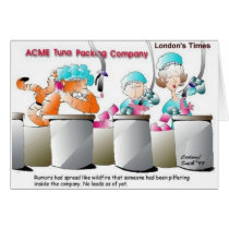 Cat In Fish Factory Funny Gifts & Collectibles cards by beardiethor123 Cat In Fish Factory Funny Gifts & Collectibles cards