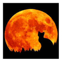 Cat in full orange Moon posters