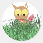 Cat in Grass with Pink Flower Stickers