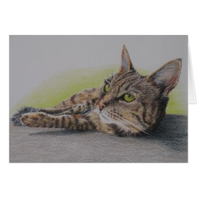 Cat in green card by artworkbyandrea