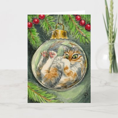 Cat in the Christmas ornament card