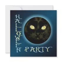 Cat in the Moon Halloween Party Invitations