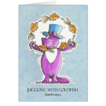 Cat Juggling with Goldfish Greeting Cards