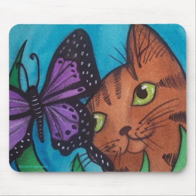 Cat Kitty and Butterfly Mousepad