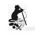 Cat Knitting Silhouette Black/White Greeting Card